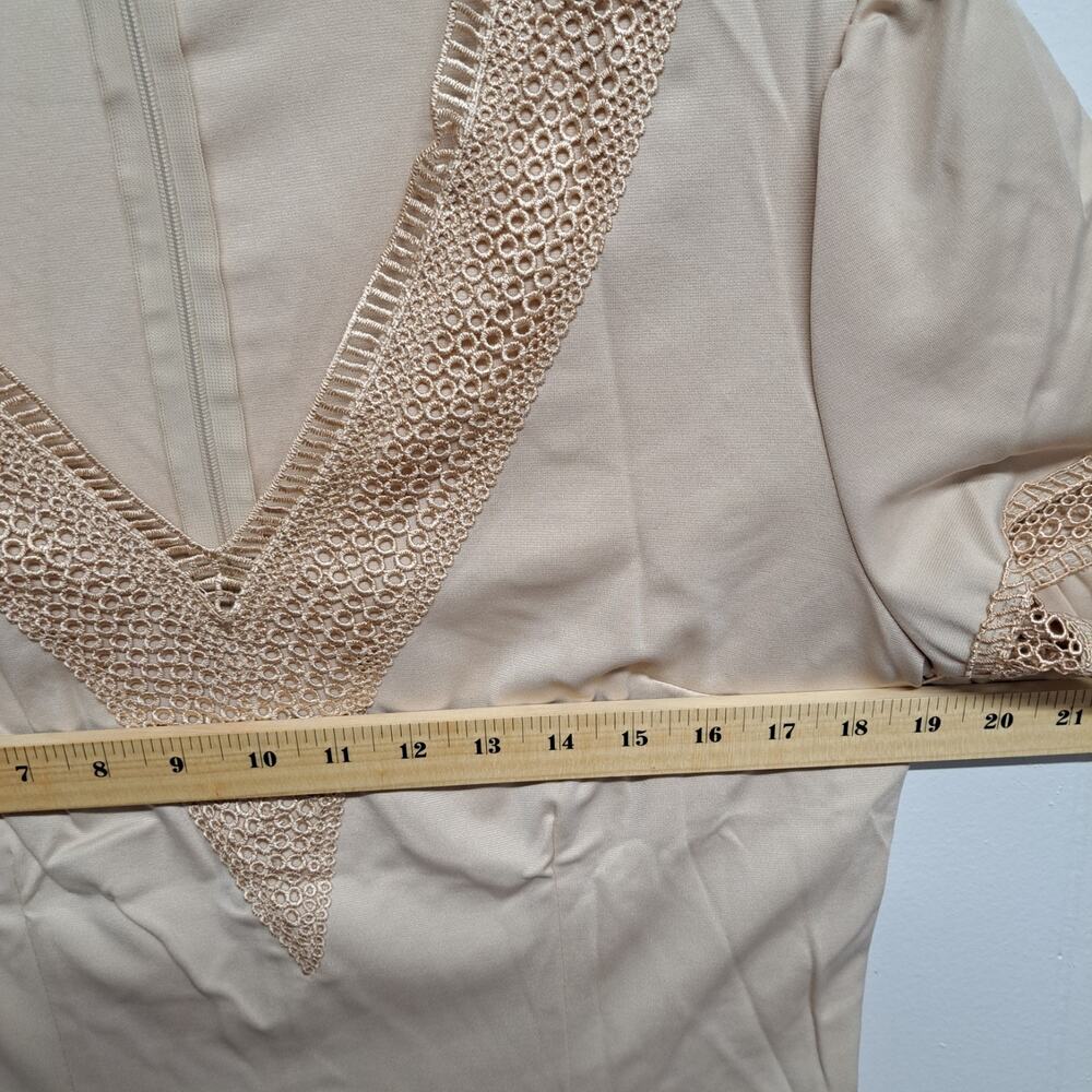 Women Dress Lace V Neck Ruffle Sleeve Casual Short Mini Dress Ligth Khaki Size L - Picture 7 of 11